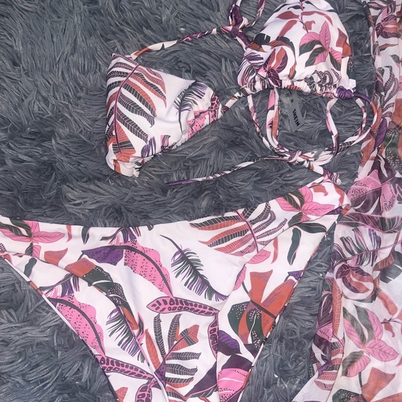 3pack Plant Print Halter Bikini Swimsuit & Cover Up - Picture 8 of 8